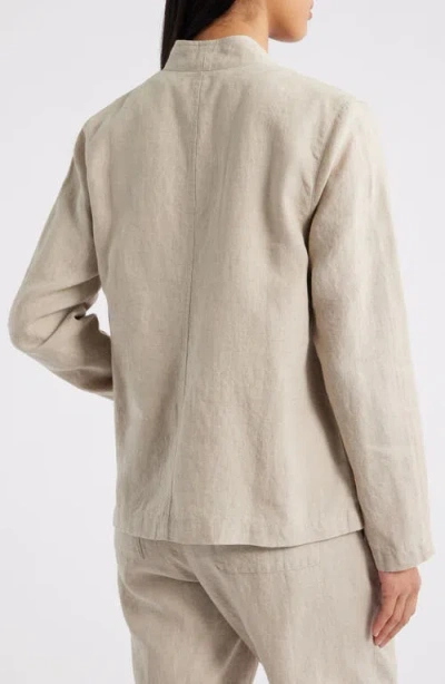 Eileen Fisher High Collar Organic Linen Jacket In Undyed Natural