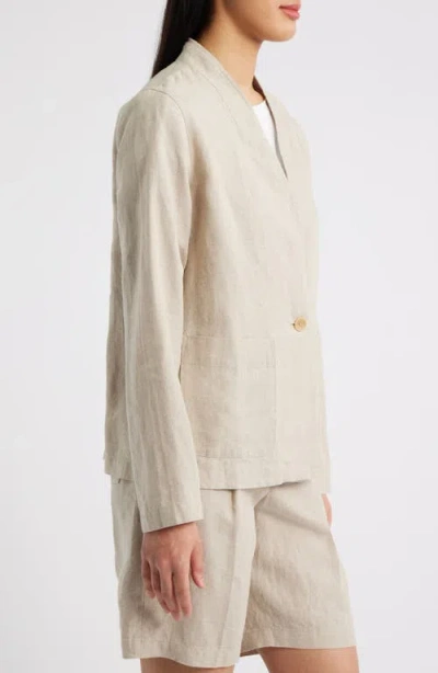 Eileen Fisher High Collar Organic Linen Jacket In Undyed Natural