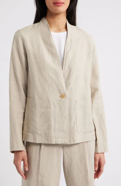 Eileen Fisher High Collar Organic Linen Jacket In Undyed Natural