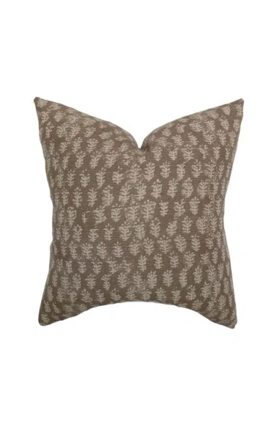 Linen & James Andie Warm Brown Floral Handblock Pillow Cover In Java Brown