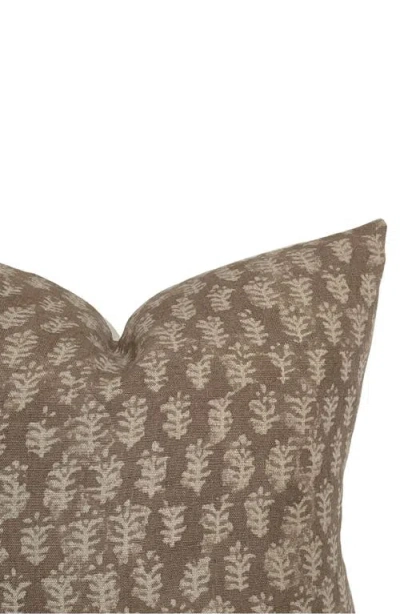 Linen & James Andie Warm Brown Floral Handblock Pillow Cover In Java Brown