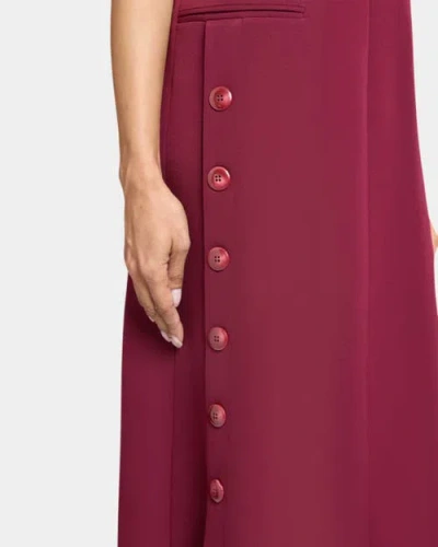 Santorelli Serafina Short Sleeve Midi Shift Dress With Side Skirt Buttons In Fluid Techno Crepe In Cherry Cola