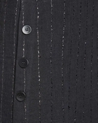 Santorelli Serafinashort Sleeve Midi Shift Dress With Side Skirt Buttons In Metallic Striped Linen In Black