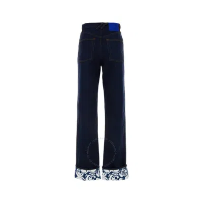 Burberry Contrast Cuff Denim Trousers In Purple/blue