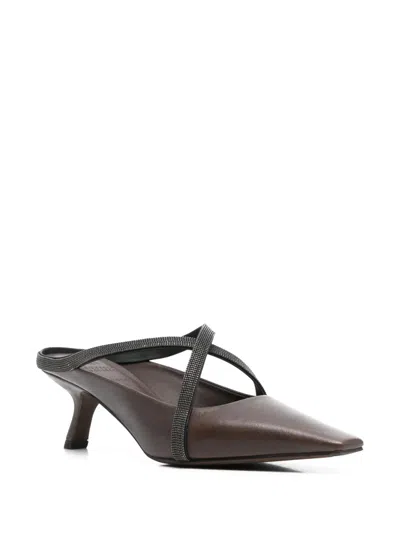 Brunello Cucinelli Square Pointed Sandals In Brown