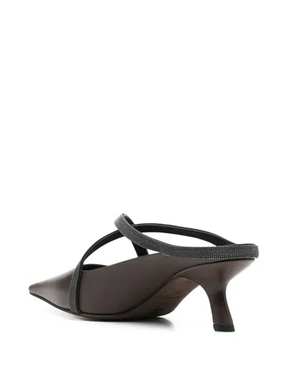 Brunello Cucinelli Square Pointed Sandals In Brown