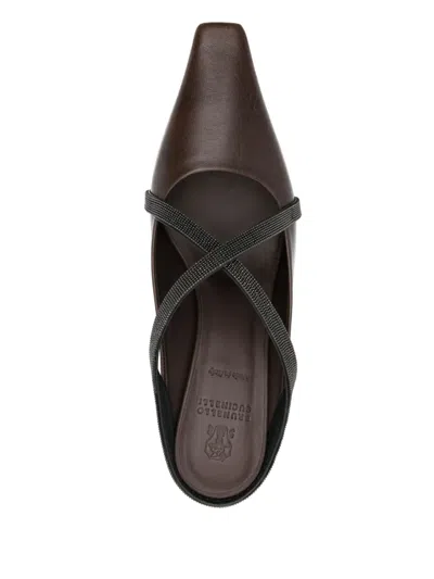 Brunello Cucinelli Square Pointed Sandals In Brown
