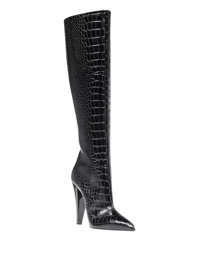 Tom Ford Croco-print Leather Boots In Black