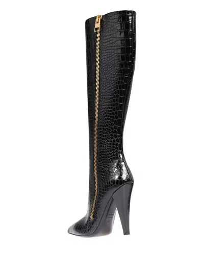 Tom Ford Croco-print Leather Boots In Black