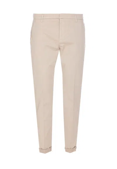 Dondup Trousers With Back Pockets And Button Detail In Neutral