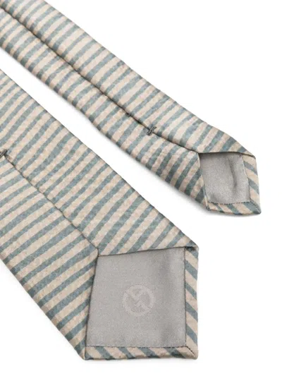 Giorgio Armani Striped Tie With Lightweight Soft Texture In Green