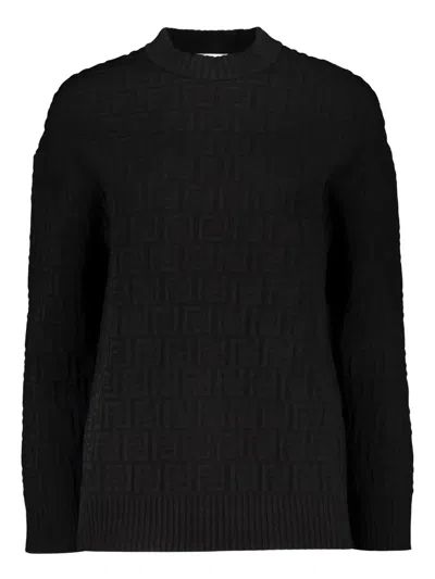 Fendi Ff Pattern Round-neck Pullover In Black