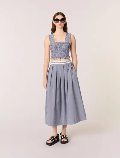 Maje Womens Gingham-print Belted Cotton Maxi Skirt Bicolore In Navy/white