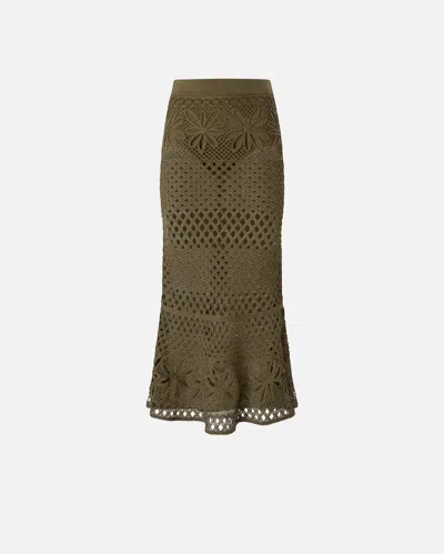 Pinko Crochet Midi Skirt In Olive Militaire