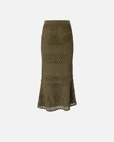 Pinko Crochet Midi Skirt In Olive Militaire