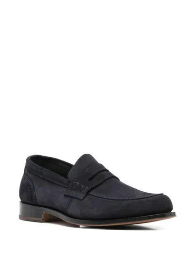 Tricker's Deep Navy Suede Moccasin With Rubber Sole In Black