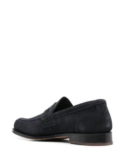 Tricker's Deep Navy Suede Moccasin With Rubber Sole In Black