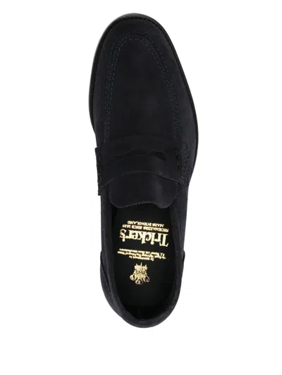 Tricker's Deep Navy Suede Moccasin With Rubber Sole In Black