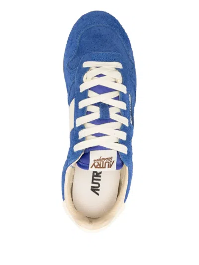 Autry Windspin Leather-trimmed Brushed Suede Sneakers In Blue