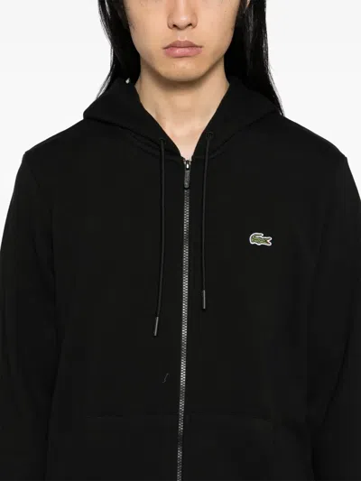 Lacoste Classic Fit Fleece Hoodie In Black