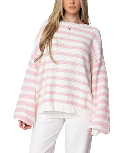 Edikted Aerin Oversize Stripe Cotton Sweater In Light Pink-and-cream
