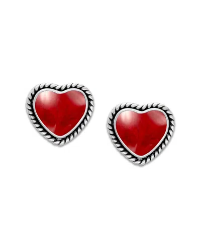Samuel B. Sterling Silver Shell Heart Stud Earrings In Red