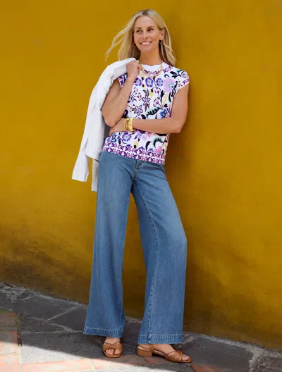 Talbots Plus Petite - Extended Shoulder Sweater - Jacobean Floral - White - 1x  In White