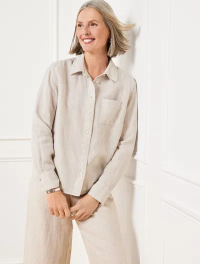 Talbots Plus Petite - Linen Shirt - Beige - Beige/white - 2x  In Beige,white