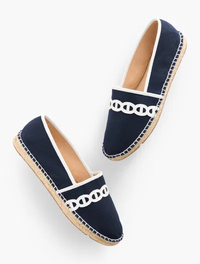 Talbots Izzy Chain Canvas Espadrille Flats - Indigo Blue/white - 9 1/2 M - 100% Cotton  In Indigo Blue,white
