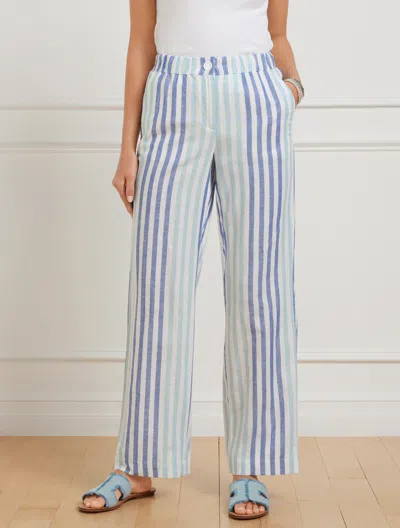 Talbots Plus Size - Washed Linen Wide Leg Pants - Playful Stripe - Royal Blue - 3x  In Royal Blue