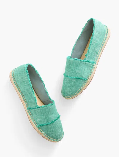 Talbots Izzy Frayed Washed Linen Espadrille Flats - Deep Green - 11m  In Deep Green