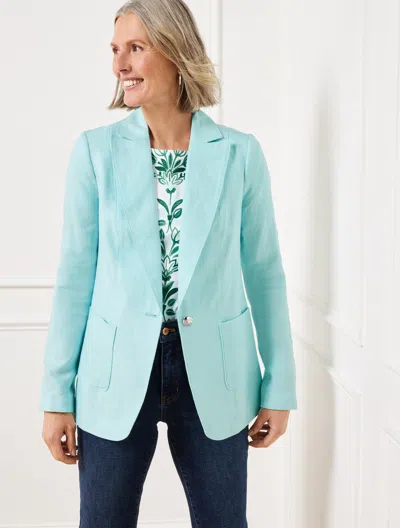 Talbots Plus Petite - Tailored Seaming Linen Blazer - Blue Ice - 22  In Blue Ice