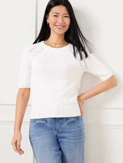 Talbots Plus Petite - Pointelle Crewneck Sweater Pullover - White - 2x  In White