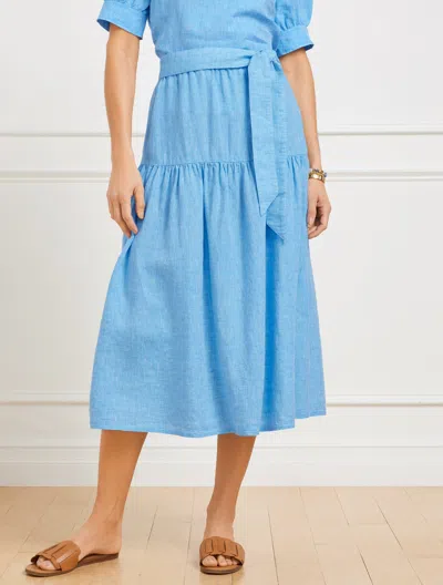 Talbots Petite - Drop Waist Linen Midi Skirt - Cross Dyed - Lakeside Blue/white - Xl  In Lakeside Blue,white