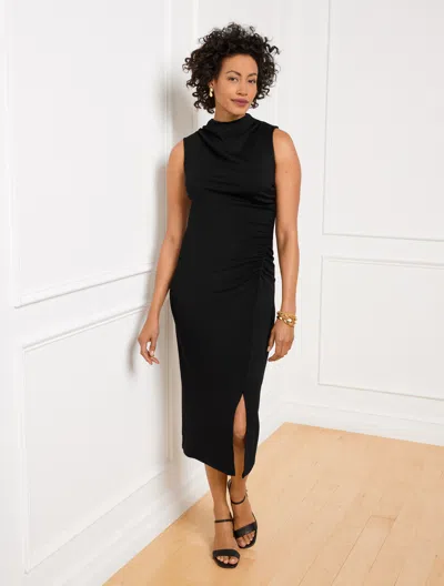 Talbots Plus Petite - Gathered Cowl-neck Ponte Midi Dress - Black - 18