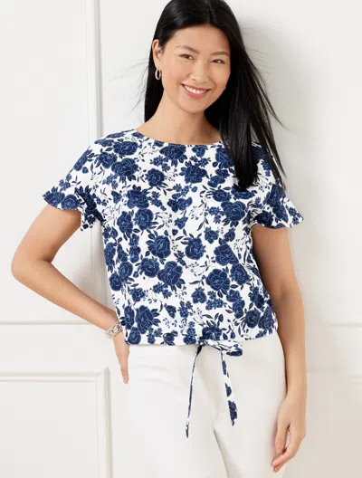 Talbots Plus Petite - Tie Front Top - Blushing Roses - Ink - 2x - 100% Cotton  In Ink