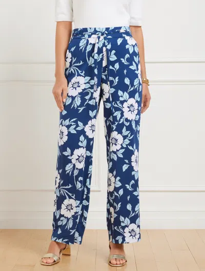 Talbots Plus Size - Wide Leg Pull-on Pants - Delightful Flowers - Ink/blue Ice - 3x  In Ink,blue Ice
