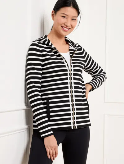 Talbots Plus Size - Effortless Ultraknit Full-zip Hoodie - Crocus Stripe - Black/white - 3x  In Black,white