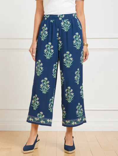 Talbots Plus Petite - Wide Crop Pull-on Pants - Leafy Floral - Ink - 2x  In Ink