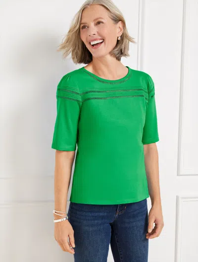Talbots Plus Size - Ladder Stitch Crewneck T-shirt - Bright Green - 2x - 100% Cotton  In Bright Green