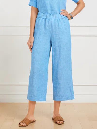 Talbots Plus Petite - Wide Crop Pull-on Washed Linen Pants - Cross Dyed - Blue/white - 3x  In Blue,white