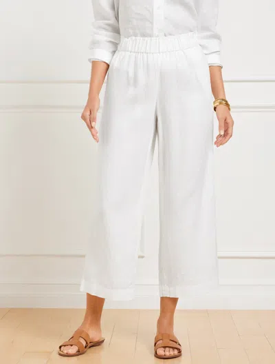 Talbots Petite - Wide Crop Pull-on Washed Linen Pants - White - Large  In White