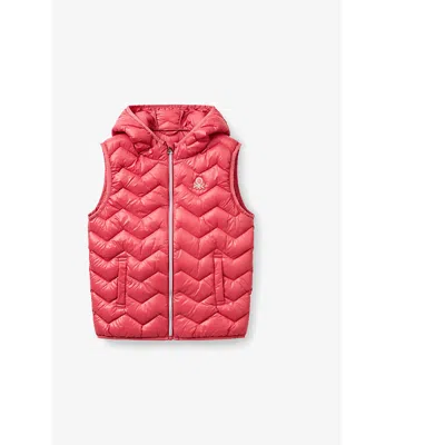 Benetton Womens Logo-embroidered Hooded Quilted Gilet 6-14 Years Cyclamen