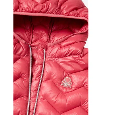 Benetton Womens Logo-embroidered Hooded Quilted Gilet 6-14 Years Cyclamen