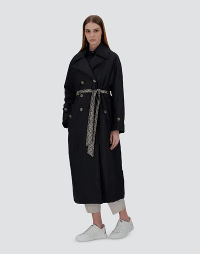 Herno Trench Coat In Ecoage And Monogram Lurex In Blu Navy