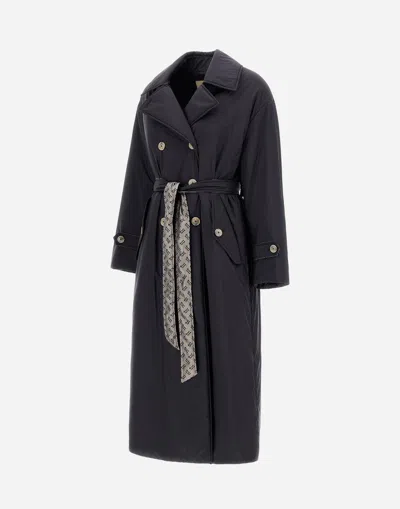 Herno Trench Coat In Ecoage And Monogram Lurex In Blu Navy