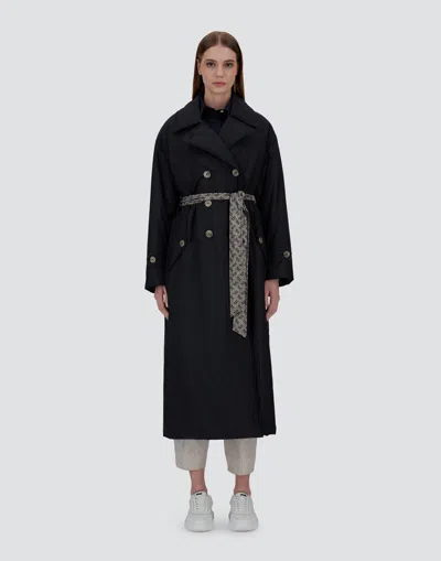 Herno Trench Coat In Ecoage And Monogram Lurex In Blu Navy