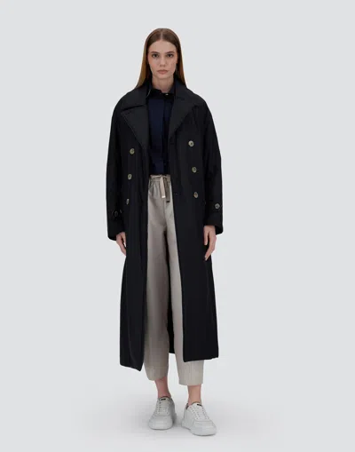 Herno Trench Coat In Ecoage And Monogram Lurex In Blu Navy