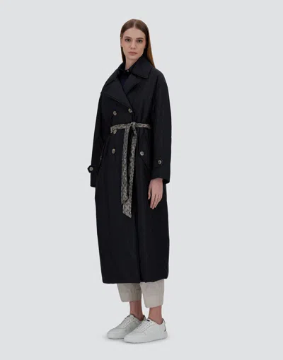 Herno Trench Coat In Ecoage And Monogram Lurex In Blu Navy