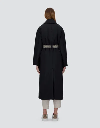 Herno Trench Coat In Ecoage And Monogram Lurex In Blu Navy